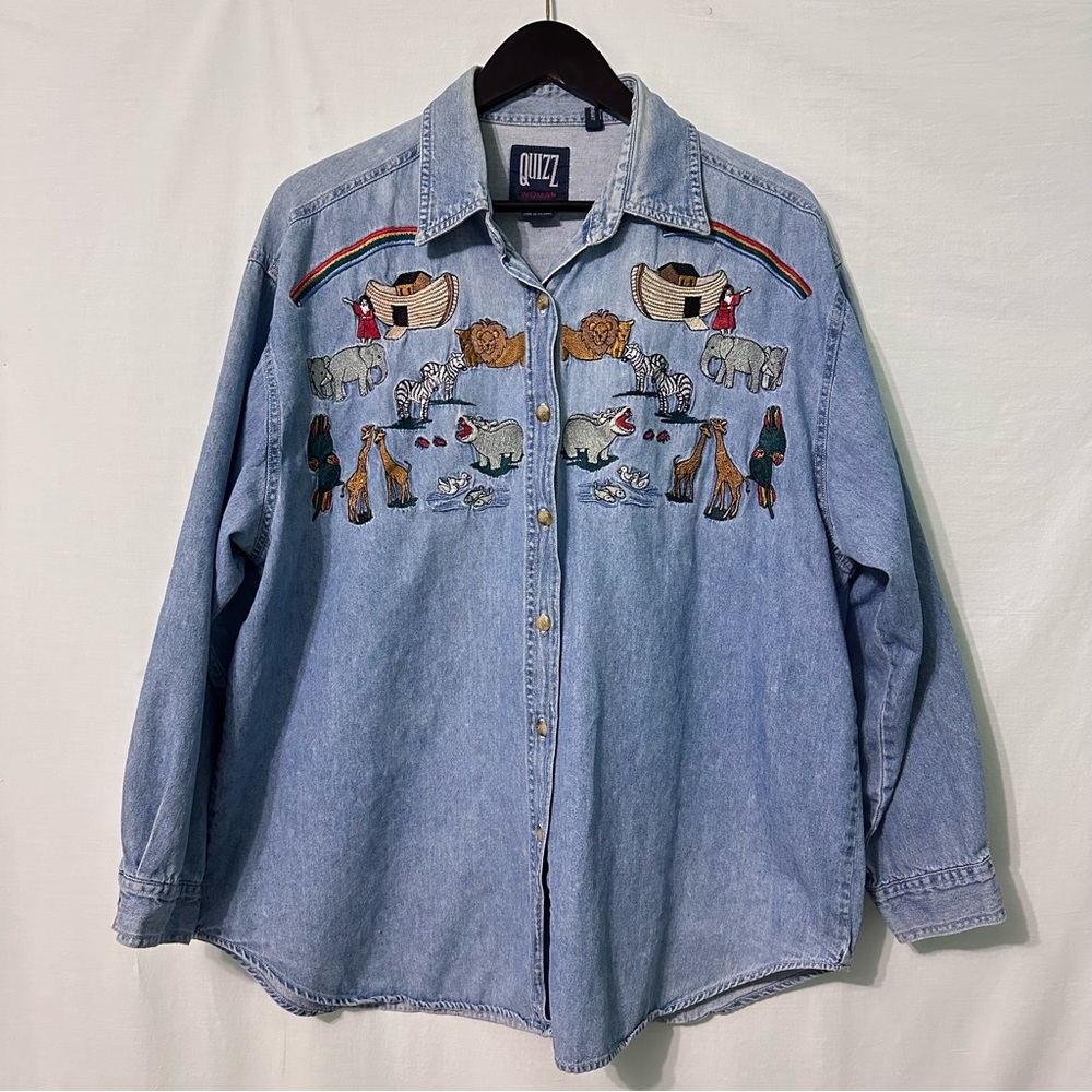 Quizz Woman Denim Shirt Noah’s Ark 2 By 2 Embroidered Light / Faded Wash Size 20
